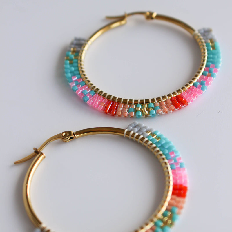Boucles d'oreilles Baila - aqua & rose
