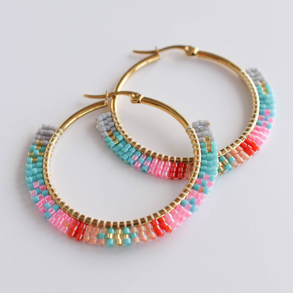 Baila earrings - pink & aqua 