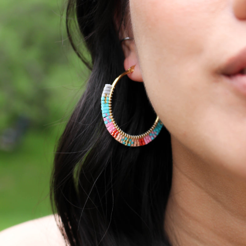 Baila earrings - pink & aqua 